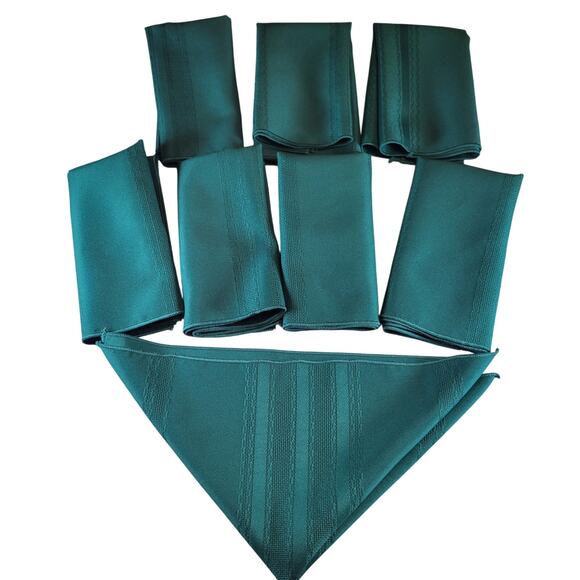 Set of 8 Dark Green Cloth Napkins 17"x17" Solid Stripe Damask Polyester Blend - Picture 1 of 8